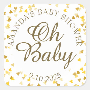 Gouden Hartjes Oh Baby Shower Favor Vierkante Sticker