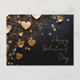 Gouden hartjes op zwarte glittergrond Valentijns's Briefkaart