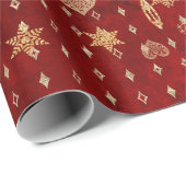 Gouden hartjes sterren op Rode Valentijns Cadeaupapier (Rol Hoek)