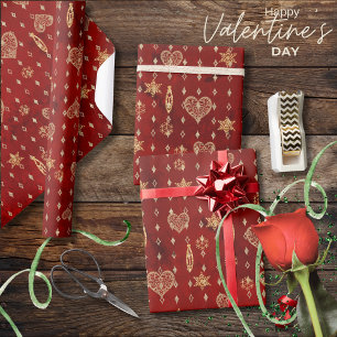 Gouden hartjes sterren op Rode Valentijns Cadeaupapier