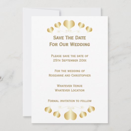 Gouden Hartjes Trouwontwerp Save The Date (Voorkant)
