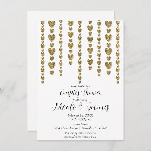 Gouden Hartjes Valentijnsdag Koppel Bruiloft Feest Kaart (Voorkant / Achterkant)