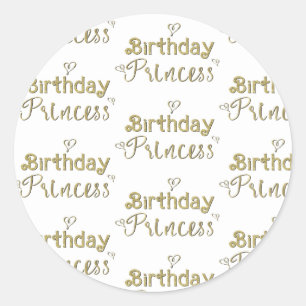 Gouden Hartjes Verjaardags Prinsessen Feestje Ronde Sticker