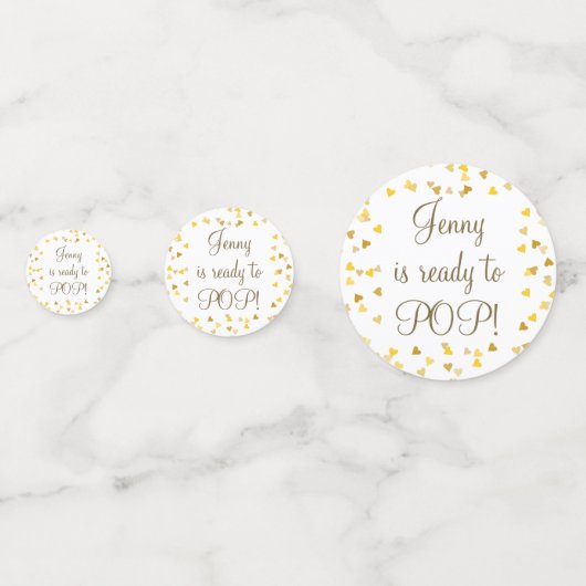 Gouden Hartjes Ze is er klaar voor Baby Shower Fav Confetti (Voorkanten)