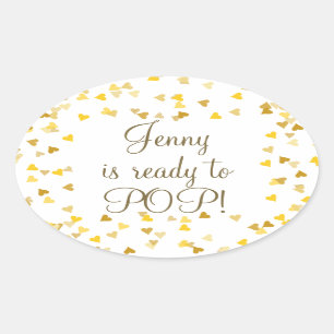 Gouden Hartjes Ze Is Klaar Om Te Komen Baby Shower Ovale Sticker