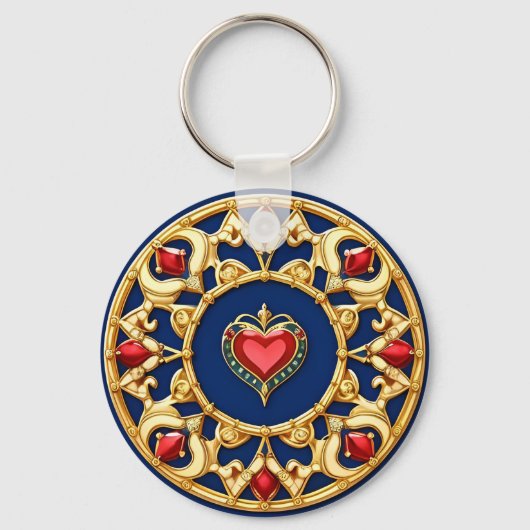 💛 Gouden Hartvormig Sieraad Versierde Romantische Sleutelhanger (Voorkant)