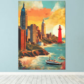 Gouden Haven Silhouet Canvas Afdruk (Insitu (Houten vloer))