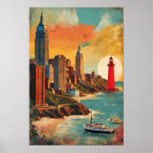 Gouden Haven Silhouet Poster (Voorkant)