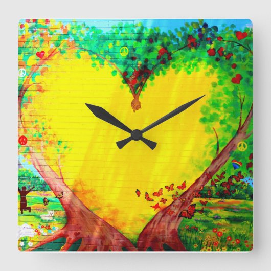 Gouden heart mural clock vierkante klok (Voorkant)