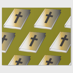 Gouden Heilige Bijbel met Zwarte Kruis Religieus Cadeaupapier