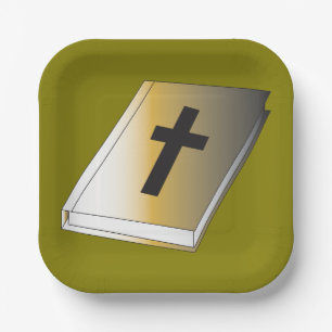 Gouden Heilige Bijbel met Zwarte Kruis Religieus Papieren Bordje