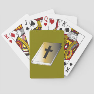 Gouden Heilige Bijbel met Zwarte Kruis Religieus Pokerkaarten