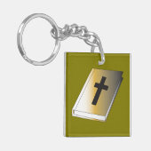 Gouden Heilige Bijbel met Zwarte Kruis Religieus Sleutelhanger (Voorkant Links)