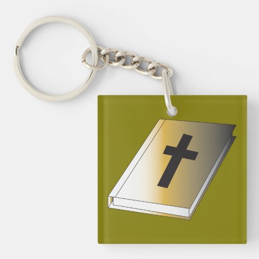 Gouden Heilige Bijbel met Zwarte Kruis Religieus Sleutelhanger (Voorkant)
