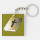 Gouden Heilige Bijbel met Zwarte Kruis Religieus Sleutelhanger (Achterkant)