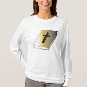 Gouden Heilige Bijbel met Zwarte Kruis Religieus T-shirt
