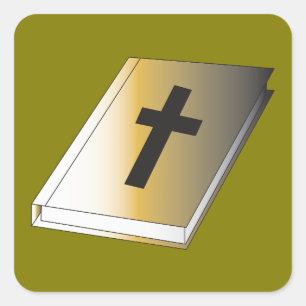 Gouden Heilige Bijbel met Zwarte Kruis Religieus Vierkante Sticker