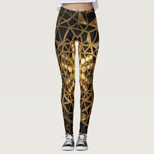 Gouden Heilige Geometrie Gloed Leggings (Voorkant)