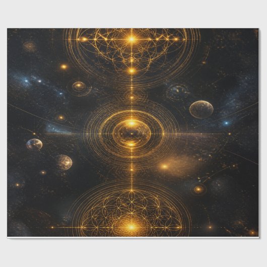 Gouden Heilige Geometrie Ruimte Cadeaupapier (Vlak)