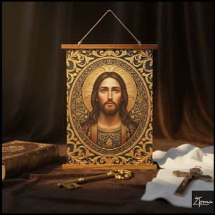 Gouden Heilige Icoon - Jezus Hangend Wandkleed