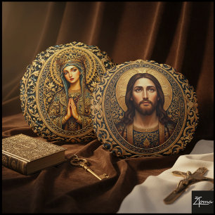 Gouden Heilige Icoon - Jezus Rond Kussen