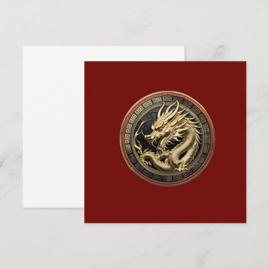 Gouden Heilige Oosterse Draak Medaillon op Rode Fl (Voorkant / Achterkant)