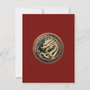 Gouden Heilige Oosterse Draak Medaillon op Rode Fl Briefkaart