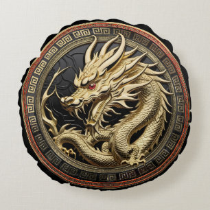 Gouden Heilige Oosterse Draak Medaillon Rond Kussen