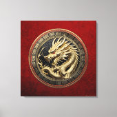 Gouden Heilige Oosterse Draak over Medaillon Canvas Afdruk (Voorkant)
