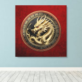 Gouden Heilige Oosterse Draak over Medaillon Canvas Afdruk (Insitu (Houten vloer))