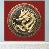 Gouden Heilige Oosterse Draken Medaillon Canvas Afdruk (Insitu (Houten vloer))