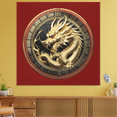 Gouden Heilige Oosterse Draken Medaillon Canvas Afdruk (Insitu (Woonkamer))