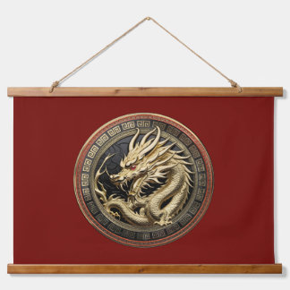 Gouden Heilige Oosterse Draken Medaillon Hangend Wandkleed