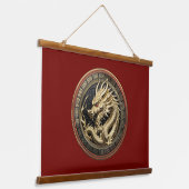 Gouden Heilige Oosterse Draken Medaillon Hangend Wandkleed (Gebogen)