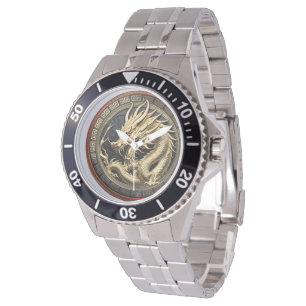Gouden Heilige Oosterse Draken Medaillon Horloge