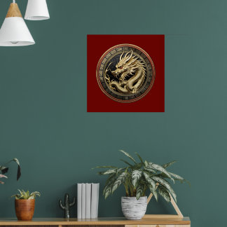 Gouden Heilige Oosterse Draken Medaillon Poster