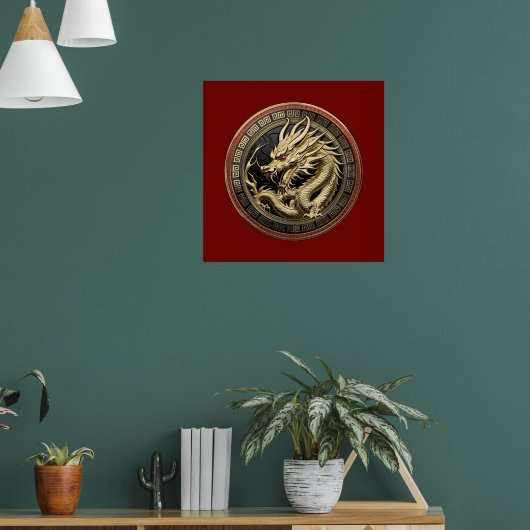 Gouden Heilige Oosterse Draken Medaillon Poster (Woonkamer 1)