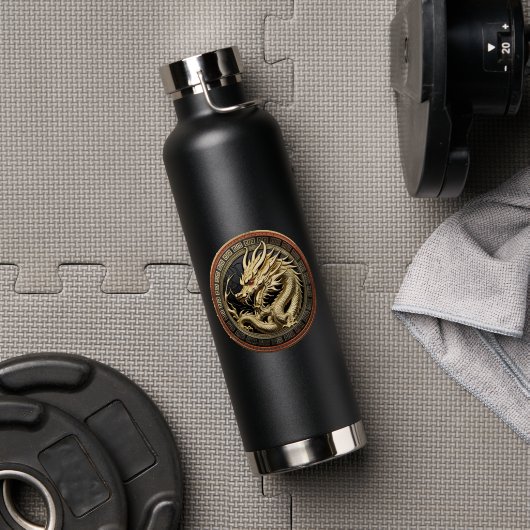 Gouden Heilige Oosterse Draken Medaillon Waterfles (Gym (Gedraaid) )