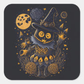 Gouden Heksenkat Sticker | Elegant Halloween Label (Voorkant)