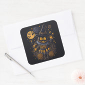 Gouden Heksenkat Sticker | Elegant Halloween Label (Envelop)