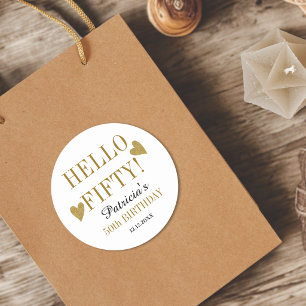 Gouden Hello Fifty 50e verjaardagsfeest cadeautjes Ronde Sticker