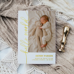 Gouden Hello World Baby Foto Geboorteaankondiging Folie Uitnodiging