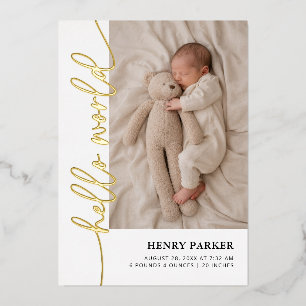 Gouden Hello World Baby Foto Geboorteaankondiging Folie Uitnodiging