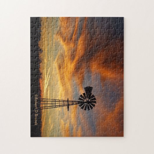 Gouden Hemel met Windmolen Silhouet PUZZEL (Verticaal)