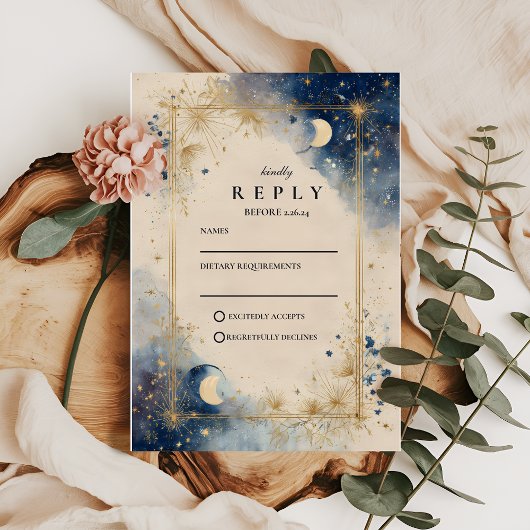 Gouden Hemelbruiloftsnacht RSVP Kaartje