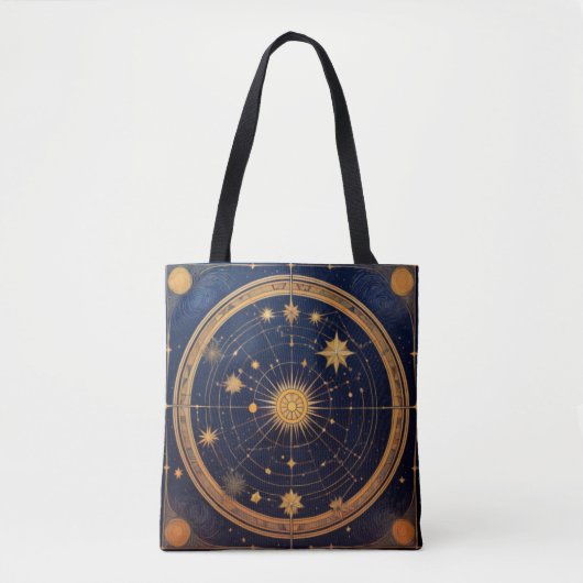 Gouden hemels ontwerp met zon en banen tote bag (Voorkant)