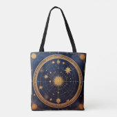 Gouden hemels ontwerp met zon en banen tote bag (Achterkant)