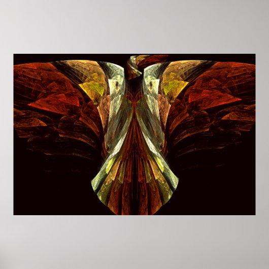 Gouden Hemelse Adelaar Vogel Fractale Kunst Poster (Voorkant)