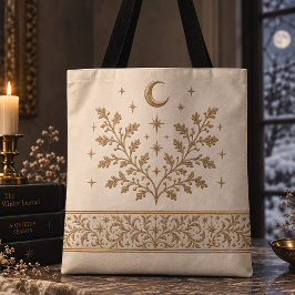 Gouden Hemelse Botanische Maan Kerstmis Tote Bag