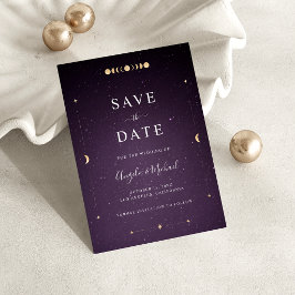 Gouden Hemelse Maan Paarse Sterrenstelsel Universu Save The Date